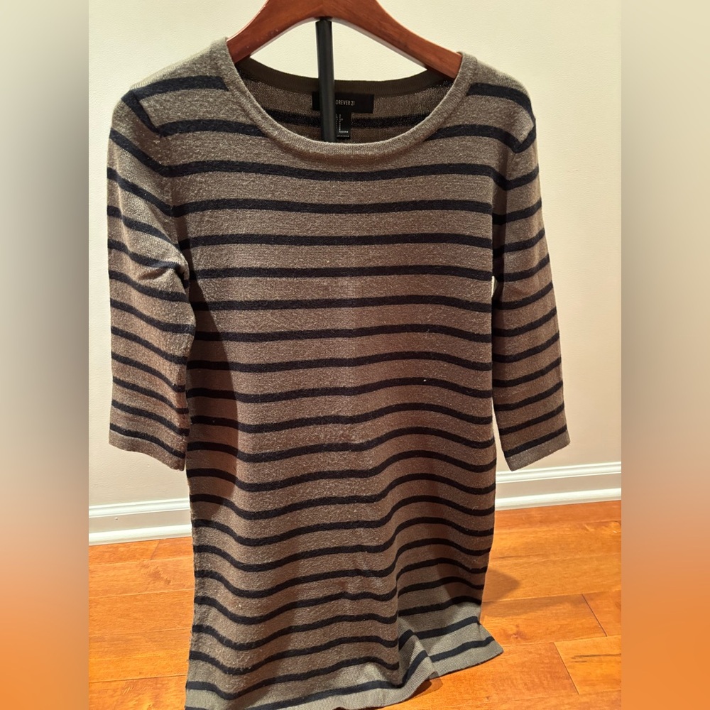 Forever 21 Striped Knit Top Women’s Small Brown Black 3/4 Sleeve Casual Shirt‎
